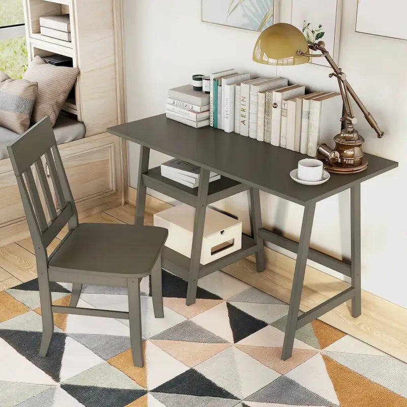 Transitional 47-inch 2-Piece Glass Computer Desk with Chair