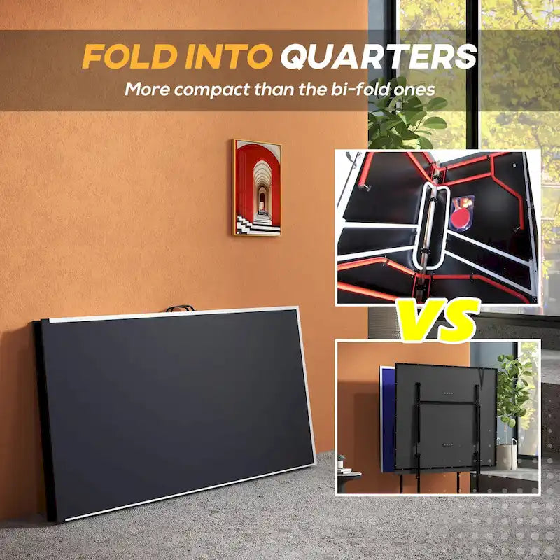 Full Size Ping Pong Table, Folds into Quarters, with Net, Paddles & Balls, Charcoal Gray
