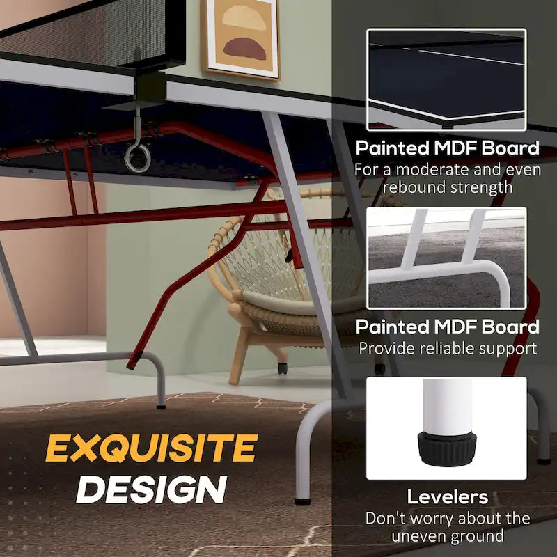 Full Size Ping Pong Table, Folds into Quarters, with Net, Paddles & Balls, Charcoal Gray