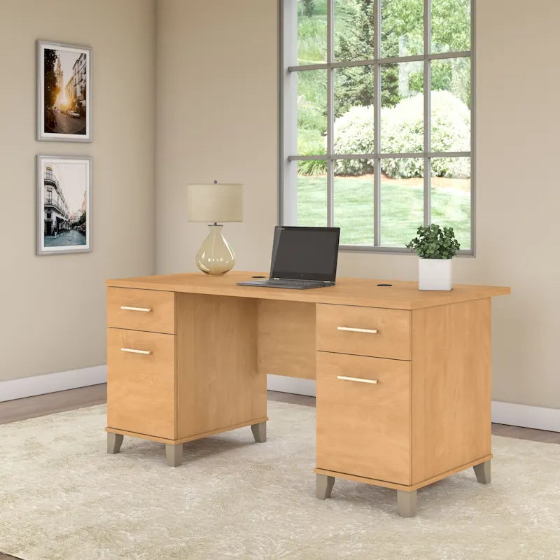 60W Home Office Computer Desk with Drawers & Wire Management