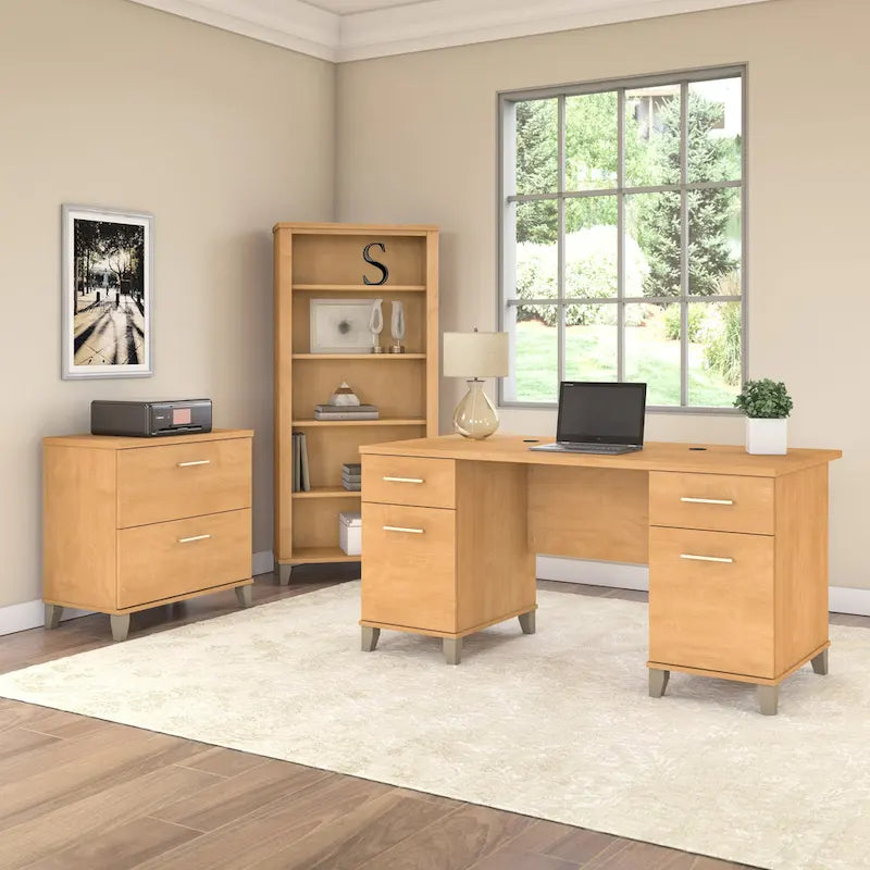 60W Home Office Computer Desk with Drawers & Wire Management