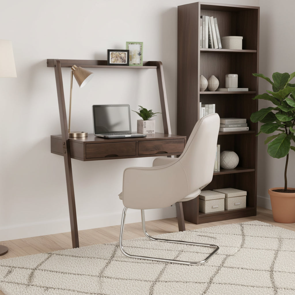 WYNDENHALL Darren SOLID WOOD Contemporary 36 inch Wide Modern Leaning Desk in Warm Walnut Brown