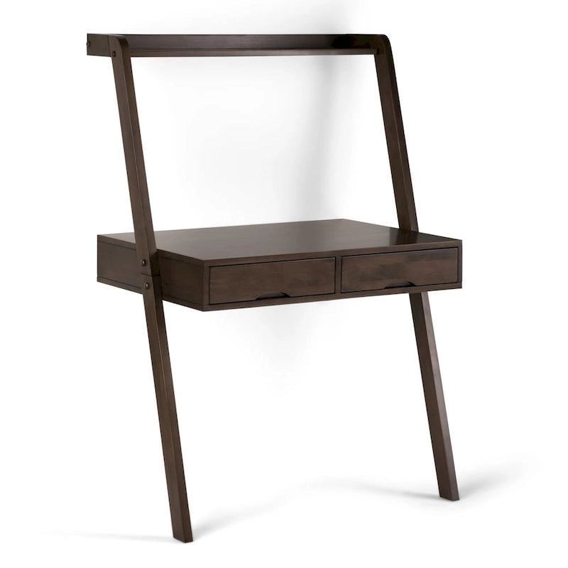 Solid Wood Contemporary 36" Modern Leaning Desk in Warm Walnut Brown