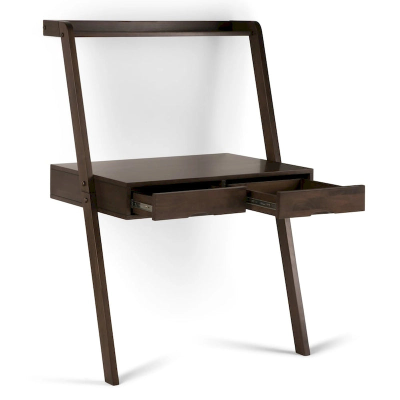 Solid Wood Contemporary 36" Modern Leaning Desk in Warm Walnut Brown