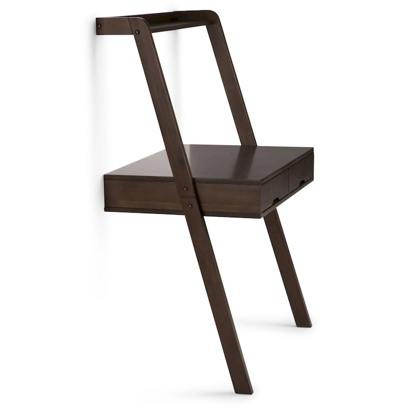 Solid Wood Contemporary 36" Modern Leaning Desk in Warm Walnut Brown