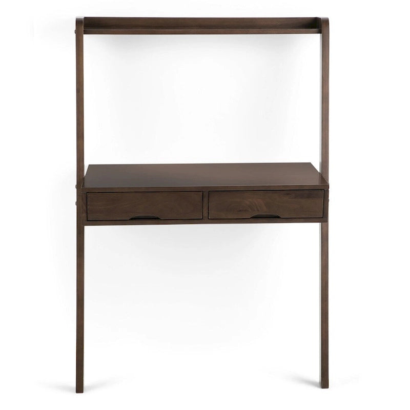 Solid Wood Contemporary 36" Modern Leaning Desk in Warm Walnut Brown