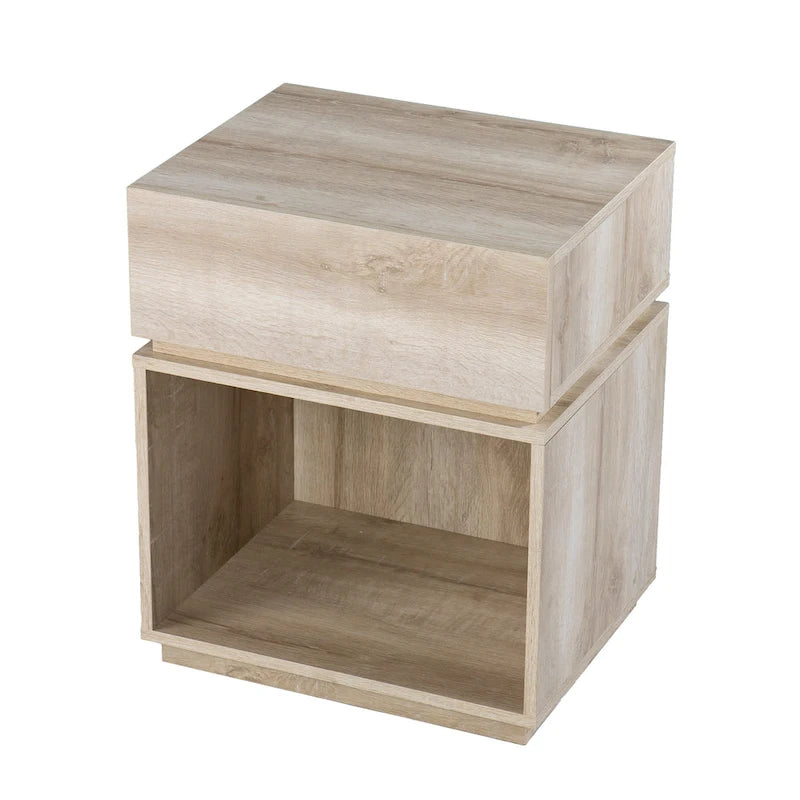Transitional Whitewash Wood Side Table with Charging Station