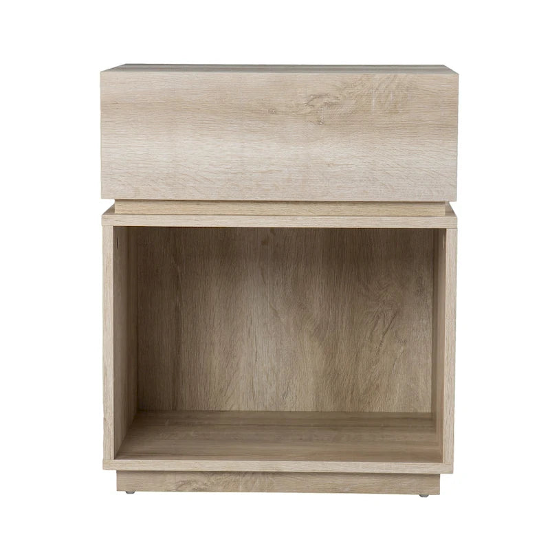 Transitional Whitewash Wood Side Table with Charging Station