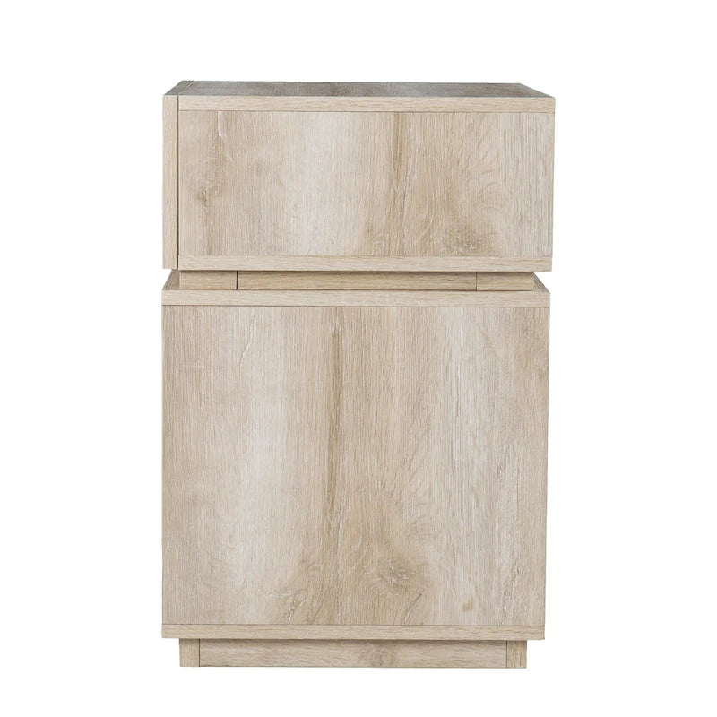 Transitional Whitewash Wood Side Table with Charging Station
