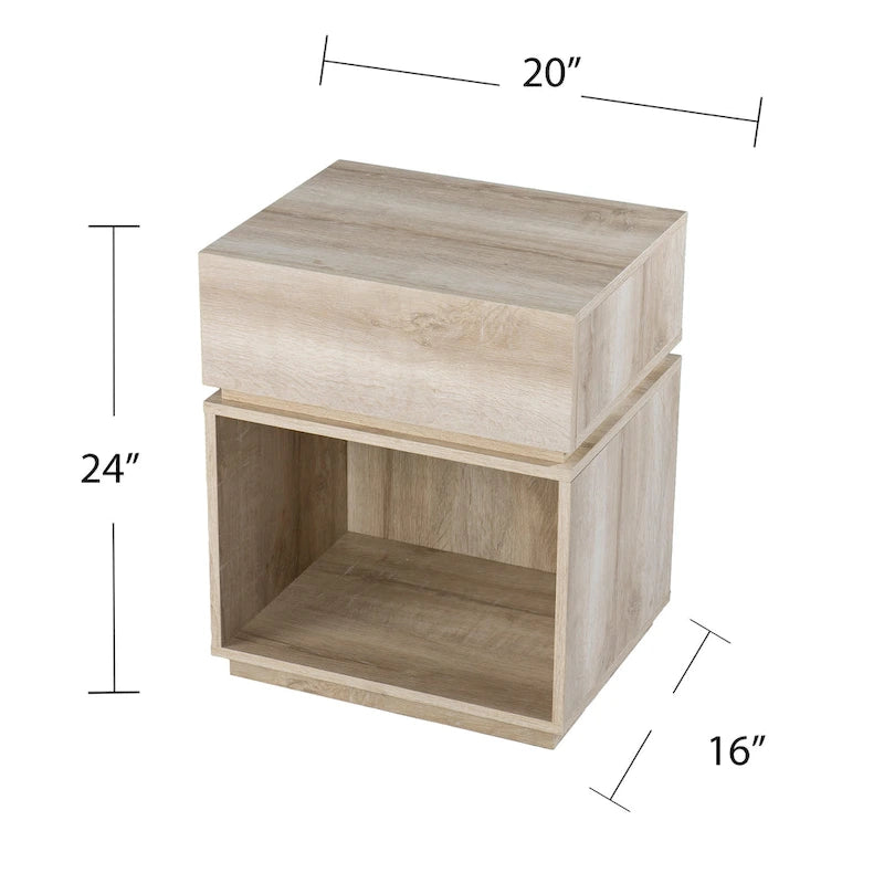 Transitional Whitewash Wood Side Table with Charging Station
