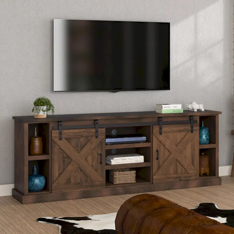 Farmhouse 85" TV Stand Console, Aged Whiskey Finish, No Assembly Required