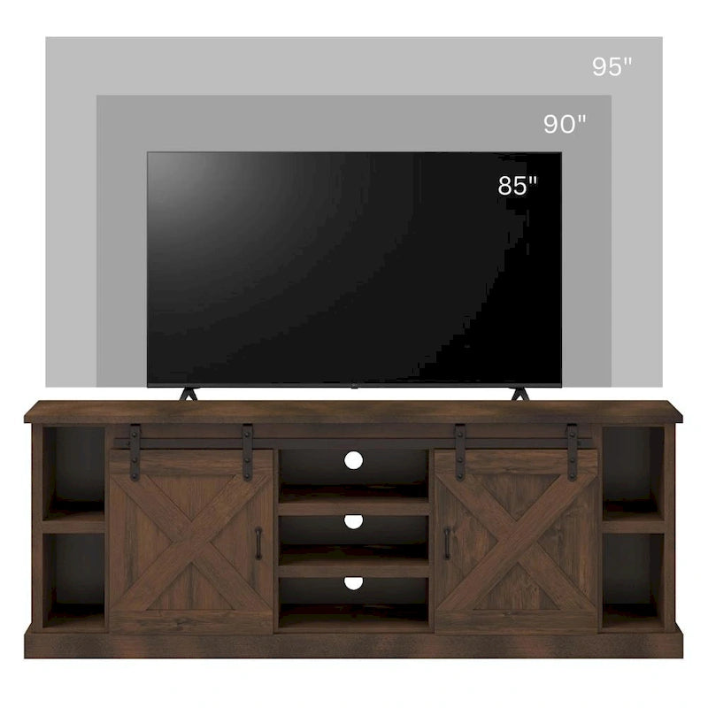 Farmhouse 85" TV Stand Console, Aged Whiskey Finish, No Assembly Required