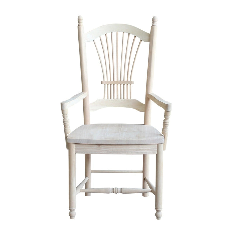 Solid Wood Sheafback Dining Chair with Arms, Unfinished
