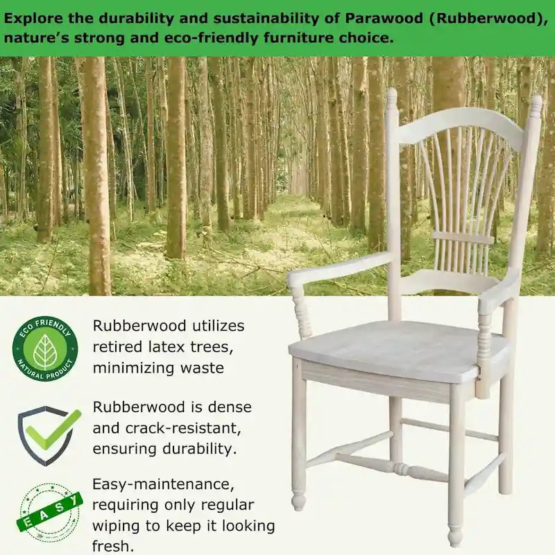 Solid Wood Sheafback Dining Chair with Arms, Unfinished