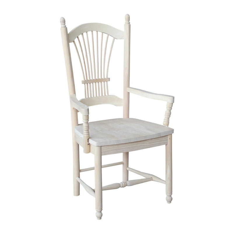 Solid Wood Sheafback Dining Chair with Arms, Unfinished