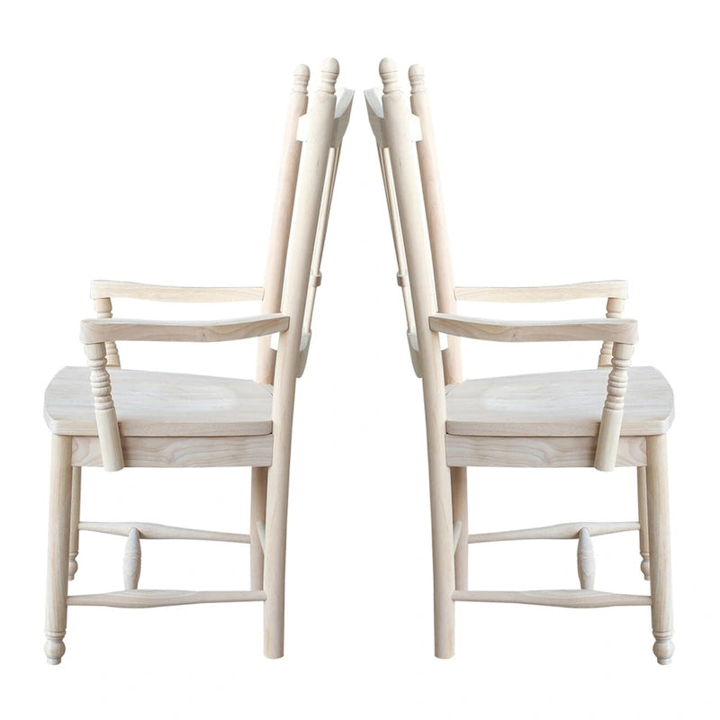 Solid Wood Sheafback Dining Chair with Arms, Unfinished