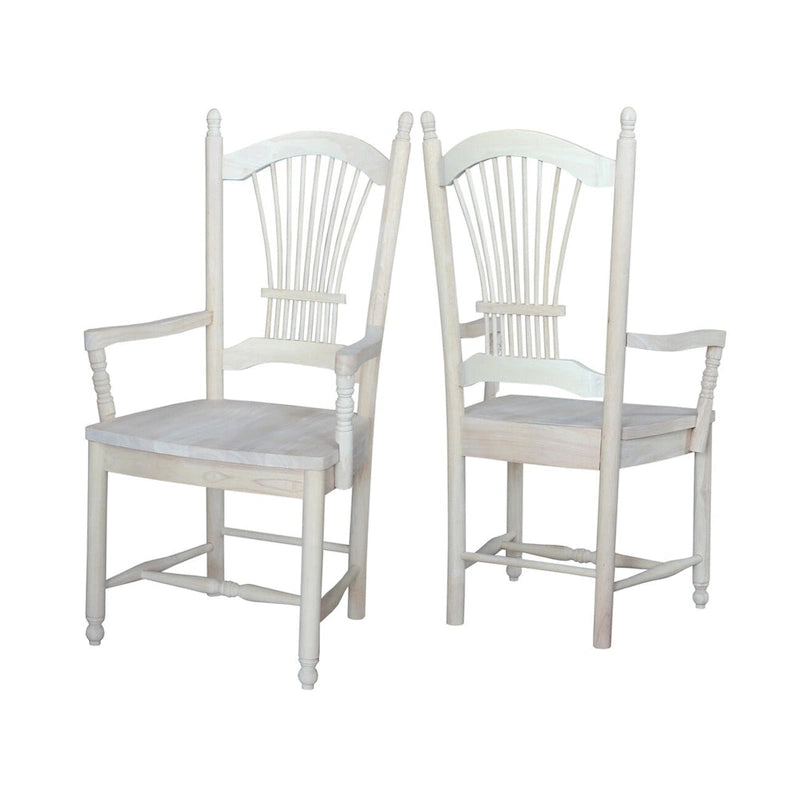 Solid Wood Sheafback Dining Chair with Arms, Unfinished