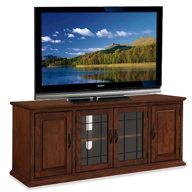 Burnished Oak Leaded Glass TV Stand - 60 inch