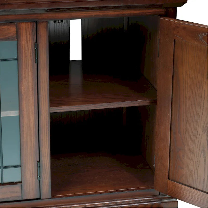 Burnished Oak Leaded Glass TV Stand - 60 inch