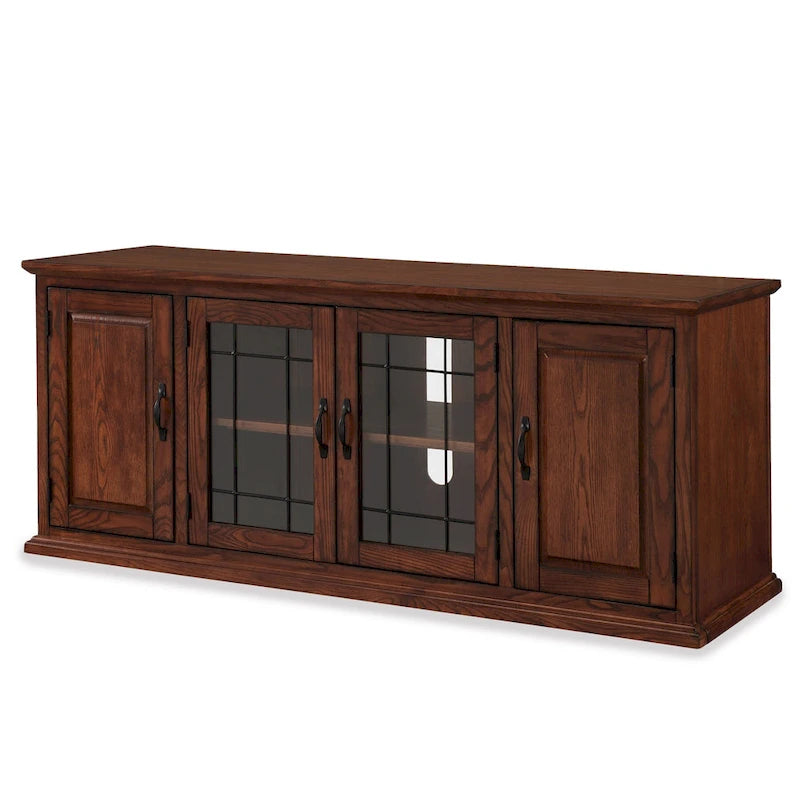 Burnished Oak Leaded Glass TV Stand - 60 inch