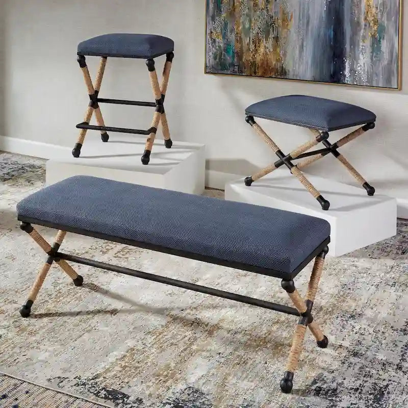 Rustic Navy Bench - 48W x 21H x 16D