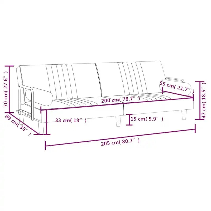 Velvet Sofa Bed with Armrests, Folding Daybed Recliner Loveseat - 80.7 x 35 x 27.6