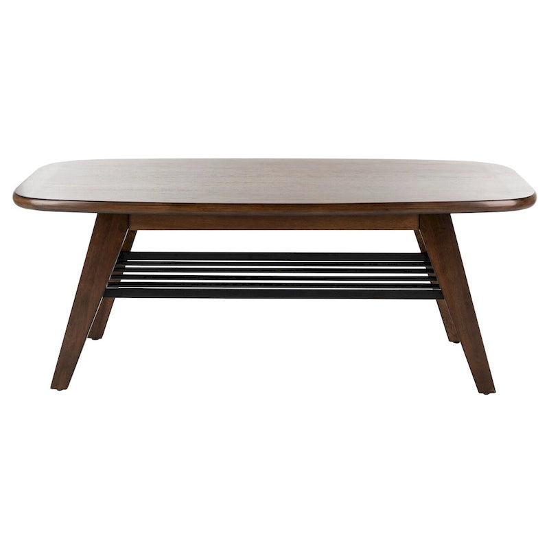 Contemporary 2-Tier Coffee Table - Walnut & Black Metal, 47Wx24Dx18H