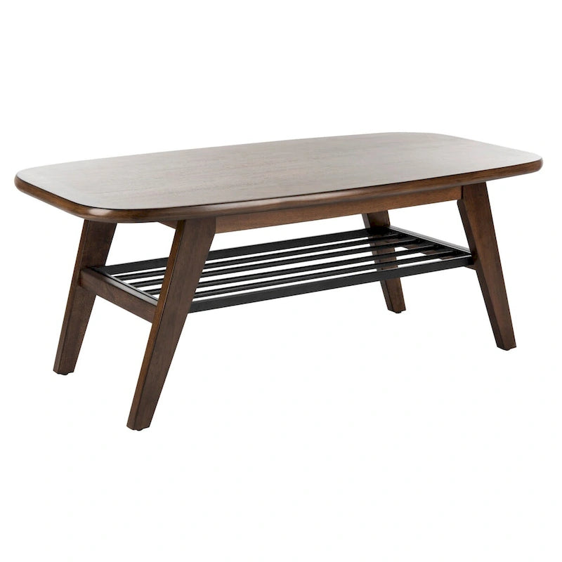 Contemporary 2-Tier Coffee Table - Walnut & Black Metal, 47Wx24Dx18H