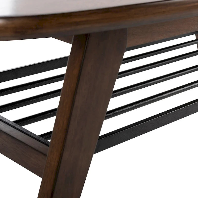 Contemporary 2-Tier Coffee Table - Walnut & Black Metal, 47Wx24Dx18H