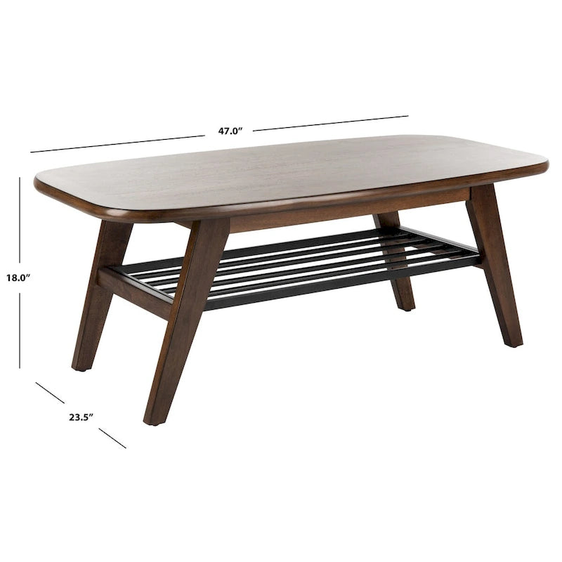 Contemporary 2-Tier Coffee Table - Walnut & Black Metal, 47Wx24Dx18H