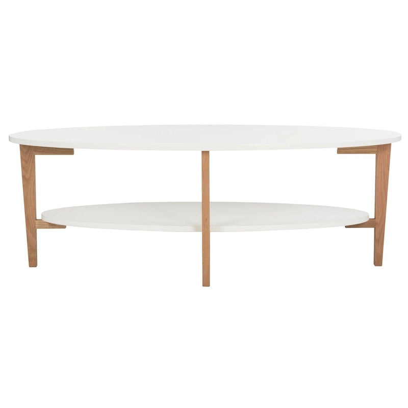 Mid-Century Oval Coffee Table - 51Wx28Dx18H, White & Natural Wood