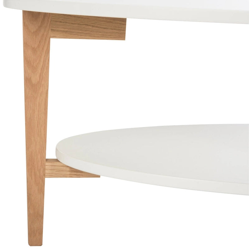 Mid-Century Oval Coffee Table - 51Wx28Dx18H, White & Natural Wood