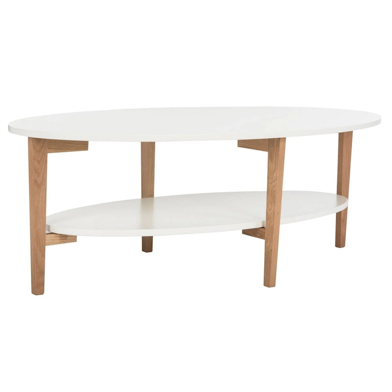 Mid-Century Oval Coffee Table - 51Wx28Dx18H, White & Natural Wood