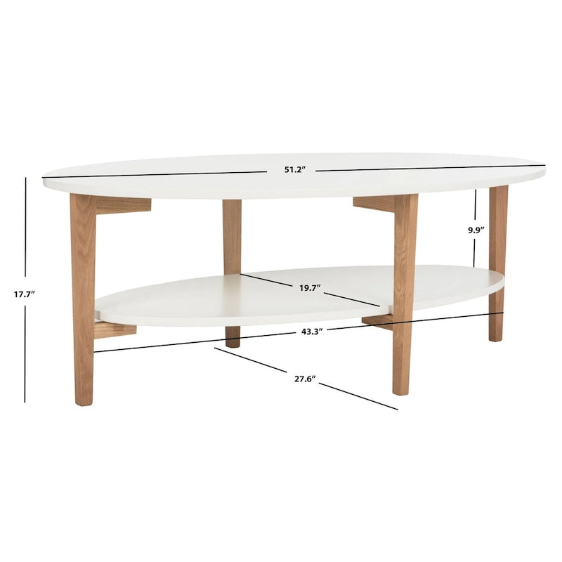 Mid-Century Oval Coffee Table - 51Wx28Dx18H, White & Natural Wood