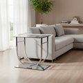 Tempered Glass Top End Table with U Shape Metal Frame, Chrome and Clear
