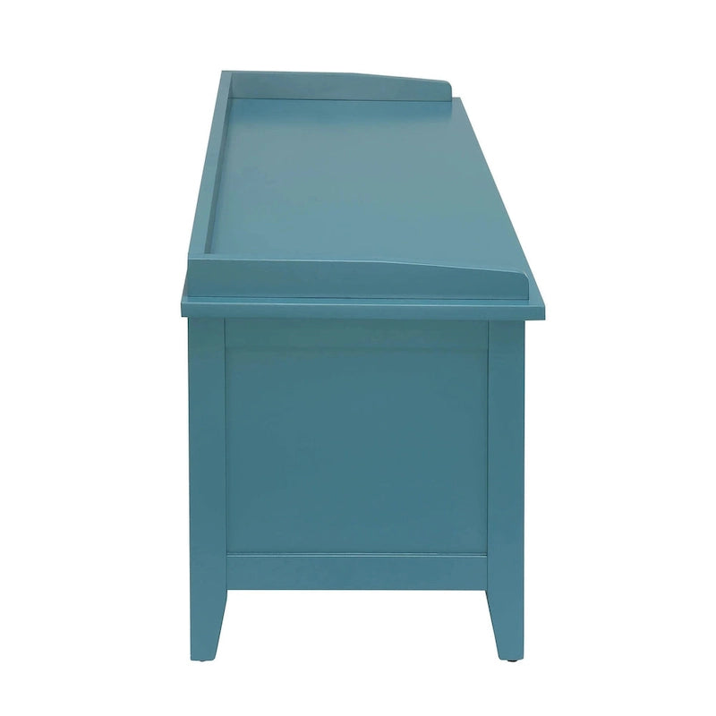 43-inch Teal Blue Solid Wood Storage Bench with Rattan Baskets