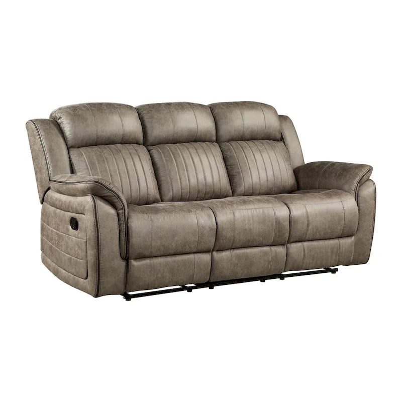 84 Inch Double Manual Recliner Sofa, Sandy Brown Polished Microfiber