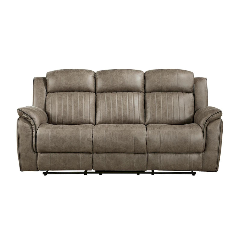 84 Inch Double Manual Recliner Sofa, Sandy Brown Polished Microfiber