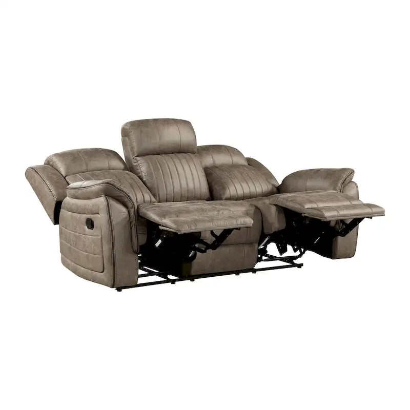 84 Inch Double Manual Recliner Sofa, Sandy Brown Polished Microfiber