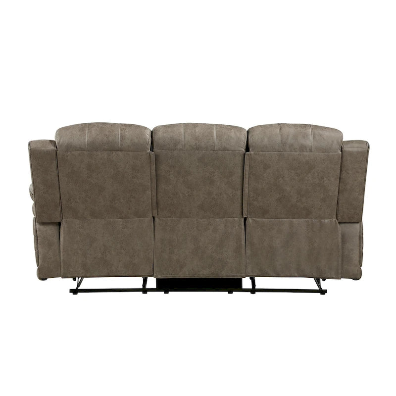 84 Inch Double Manual Recliner Sofa, Sandy Brown Polished Microfiber