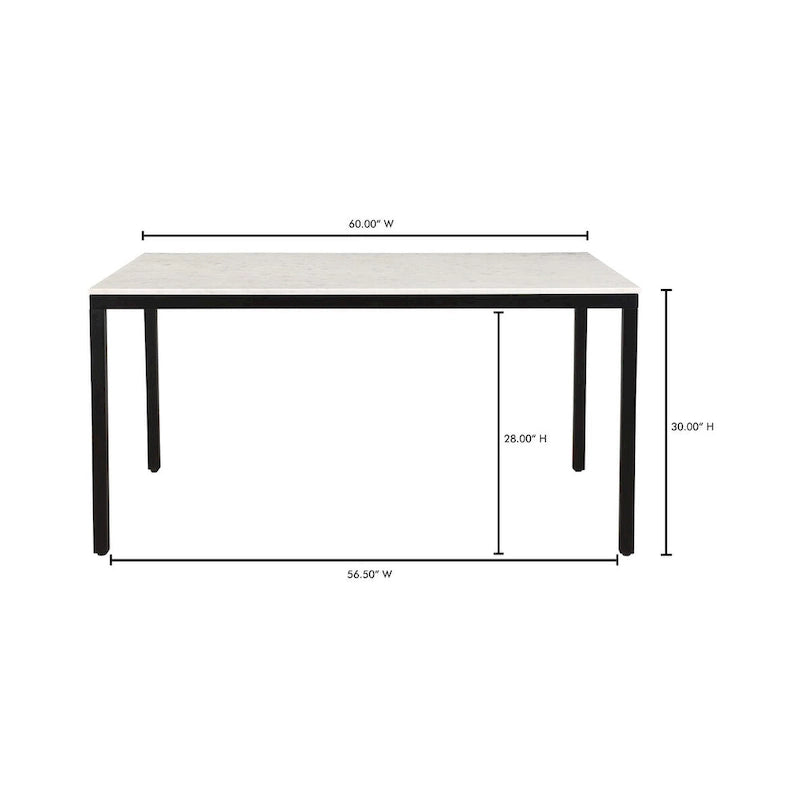 Modern White Marble-Top Dining Table - 60W x 30H x 36D