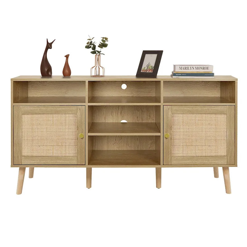 Modern Rattan Wood TV Stand Console Table - 59", Fits TVs up to 65"