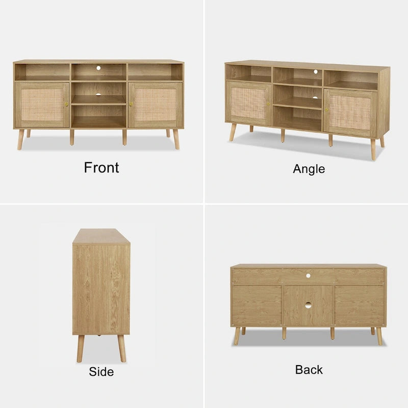 Modern Rattan Wood TV Stand Console Table - 59", Fits TVs up to 65"