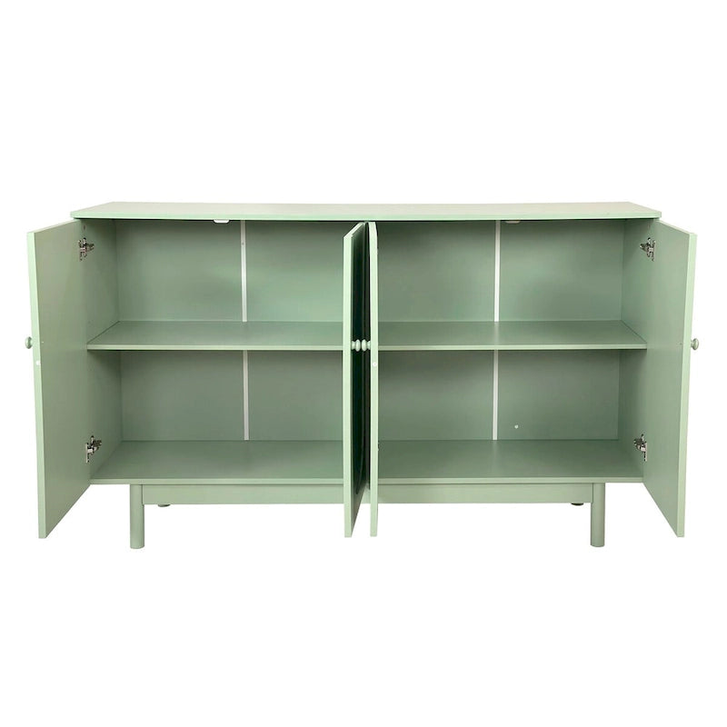 Meuble de rangement élégant et fonctionnel à 4 portes pour le salon, avec pieds en pin, poignées en bois massif et structure en MDF.