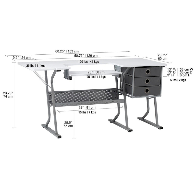 Grey and White Wood Top Sewing Table