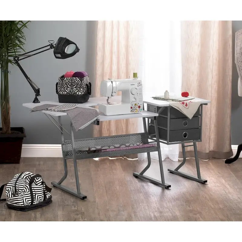 Grey and White Wood Top Sewing Table