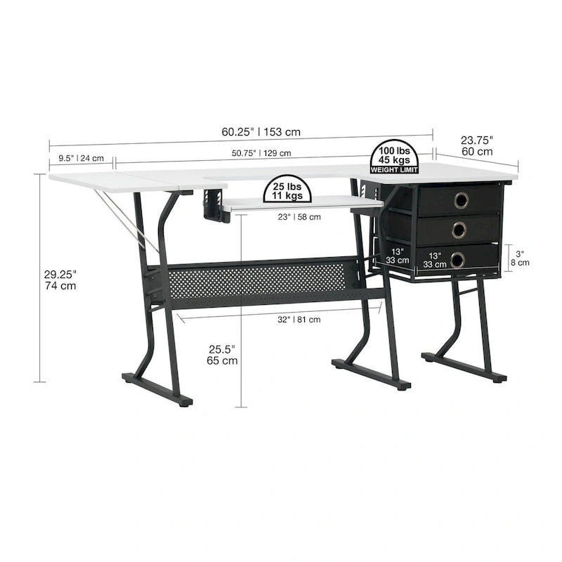 Grey and White Wood Top Sewing Table