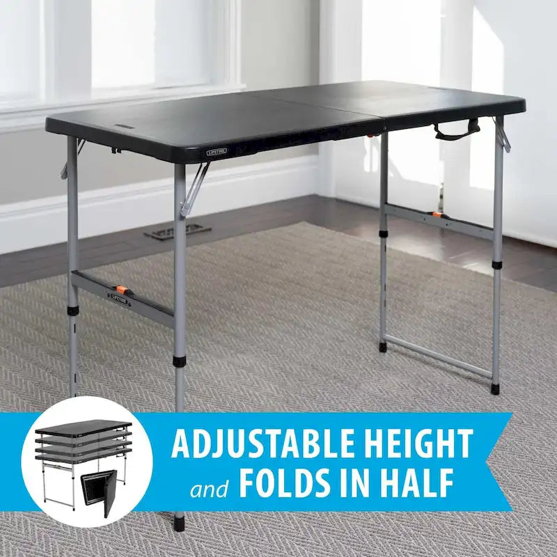 4-Foot Fold-In-Half Adjustable Table, Black (Light Commercial)