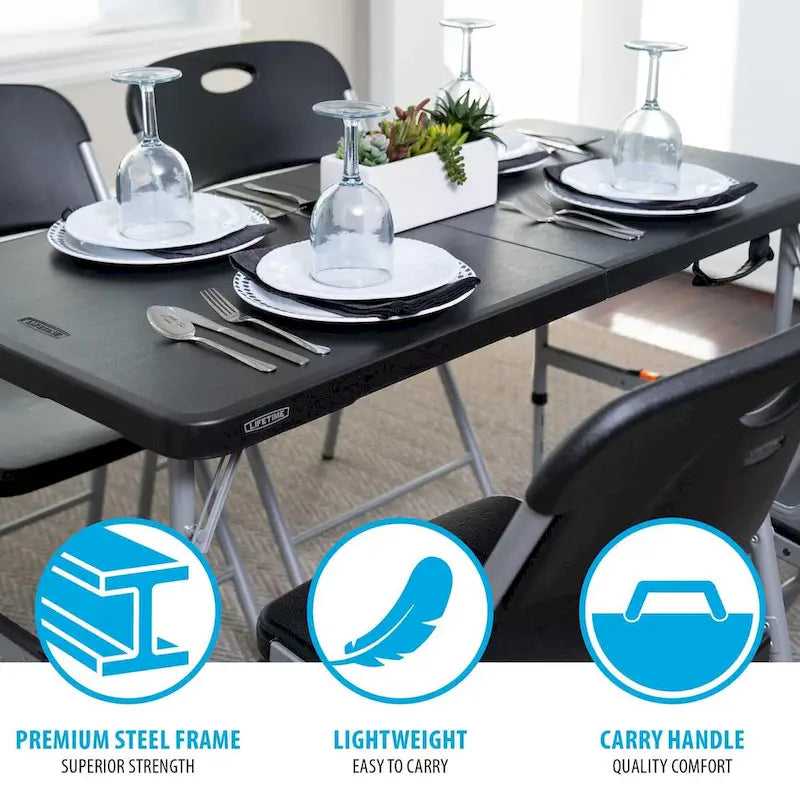 4-Foot Fold-In-Half Adjustable Table, Black (Light Commercial)