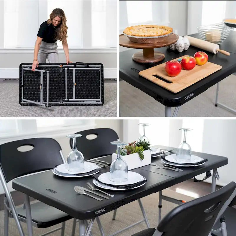 4-Foot Fold-In-Half Adjustable Table, Black (Light Commercial)